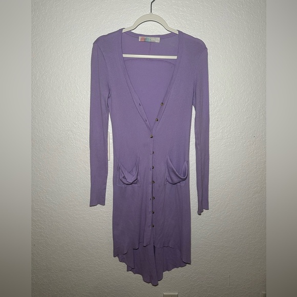 Free People Ribbed Up Maxi Women’s Size Small Lavender Long Cardigan - Picture 3 of 7
